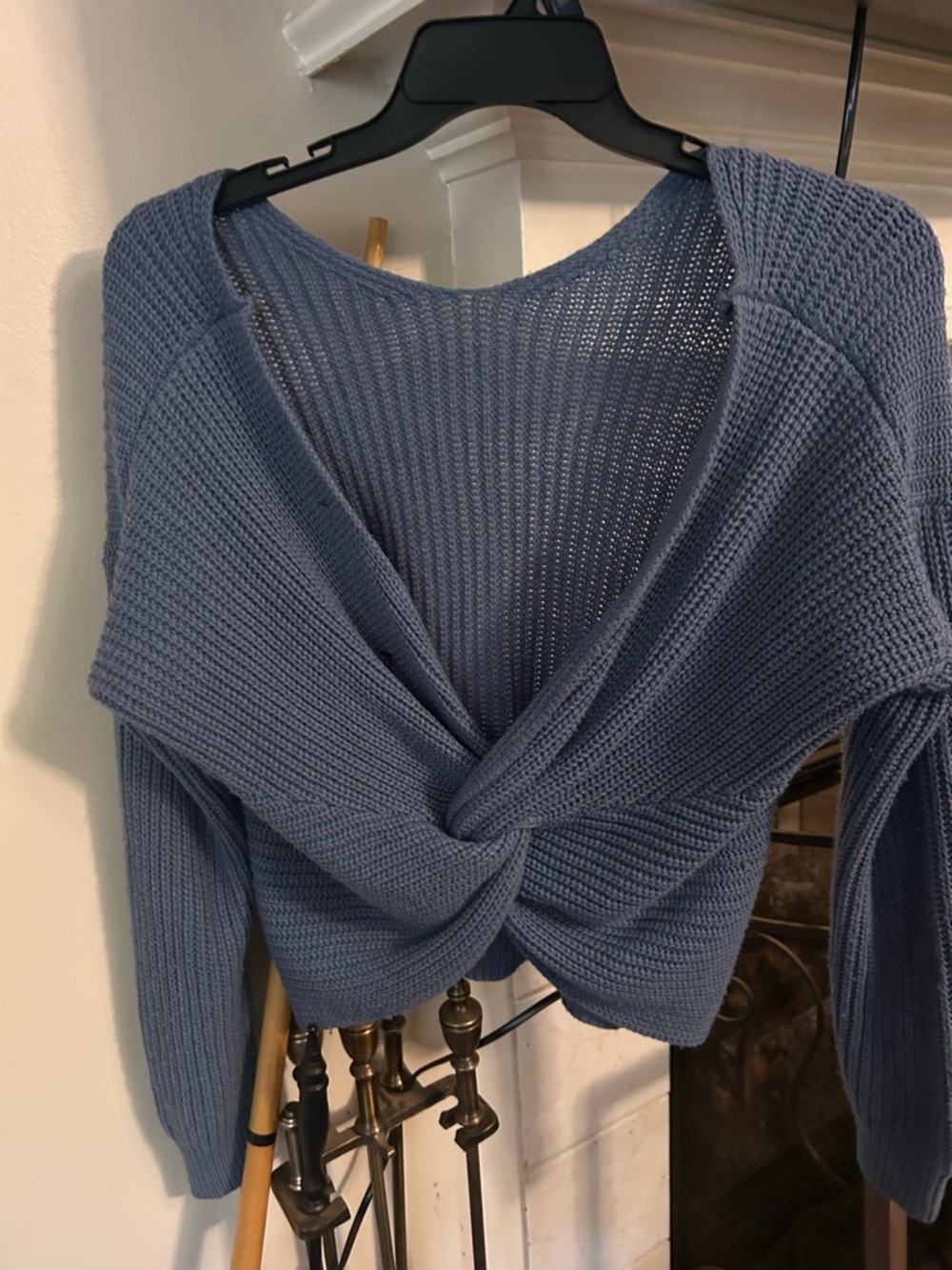 Love Tree Off-the-Shoulder Twist Knit Sweater - Blue